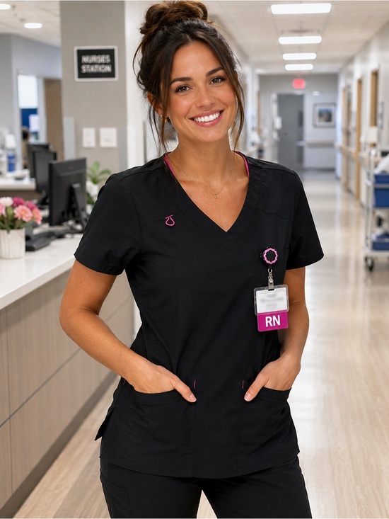 Source Unknown Tops - Source Unknown Black V-Neck Nursing Top with Pink Accents